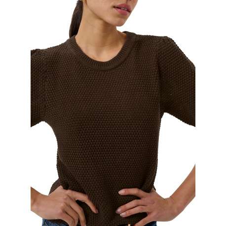 Pull chocolat uni avec une coupe droite et des manches courtes - Image 6