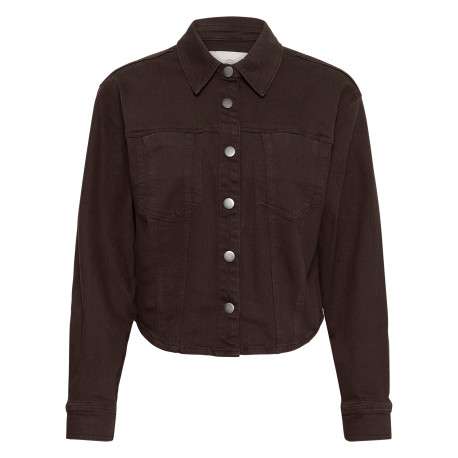 Chemisier en coton chocolat uni avec une coupe droite et un col à revers