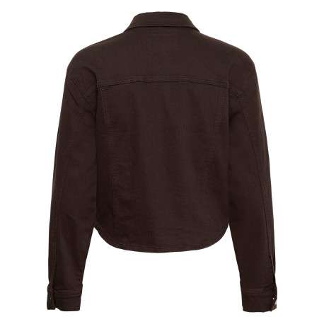 Chemisier en coton chocolat uni avec une coupe droite et un col à revers - Image 2