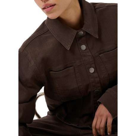 Chemisier en coton chocolat uni avec une coupe droite et un col à revers - Image 6