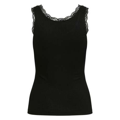 Top noir uni avec une coupe moulante et un col rond en dentelle - Image 2