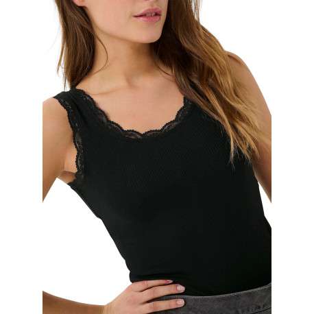 Top noir uni avec une coupe moulante et un col rond en dentelle - Image 6