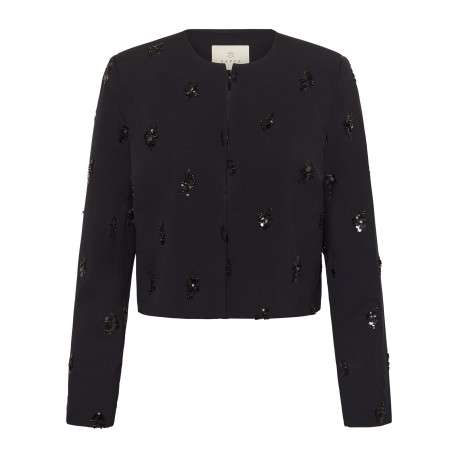 Blouson noir uni avec une coupe droite et des manches longues