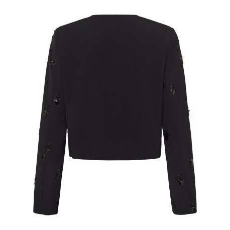 Blouson noir uni avec une coupe droite et des manches longues - Image 2