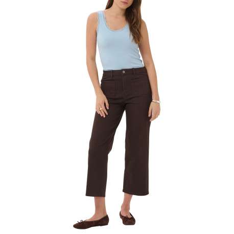 Top bleu uni avec une coupe moulante et un col rond en dentelle - Image 5