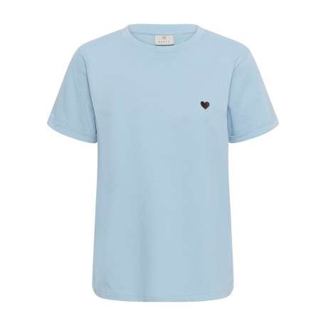 T-shirt en coton bleu uni avec une coupe droite et un col rond