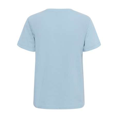 T-shirt en coton bleu uni avec une coupe droite et un col rond - Image 2