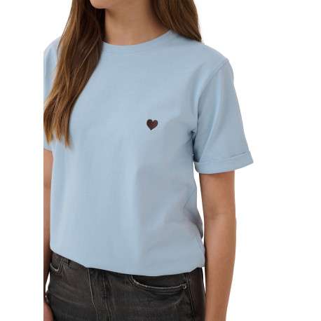 T-shirt en coton bleu uni avec une coupe droite et un col rond - Image 6