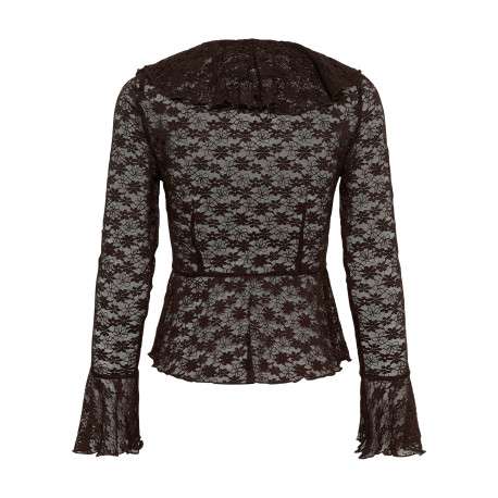 Blouse chocolat à motif floral avec une coupe cintrée et un col v - Image 2