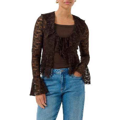 Blouse chocolat à motif floral avec une coupe cintrée et un col v - Image 3