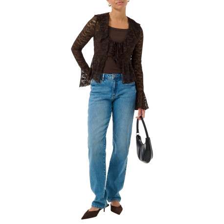 Blouse chocolat à motif floral avec une coupe cintrée et un col v - Image 5