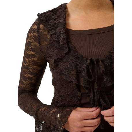 Blouse chocolat à motif floral avec une coupe cintrée et un col v - Image 6