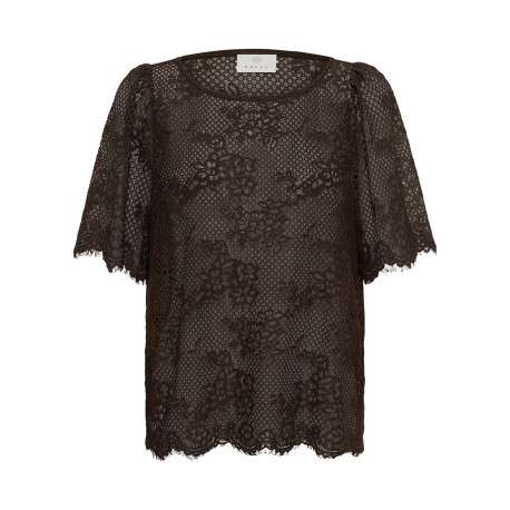 Blouse en coton mélangé chocolat à motifs avec une coupe droite