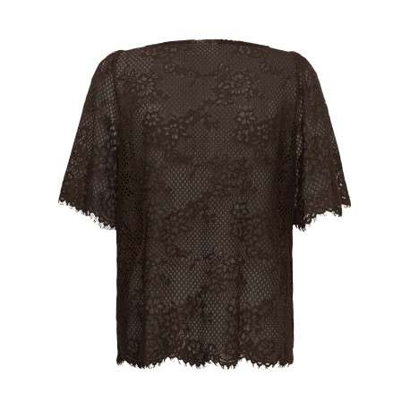 Blouse en coton mélangé chocolat à motifs avec une coupe droite - Image 2