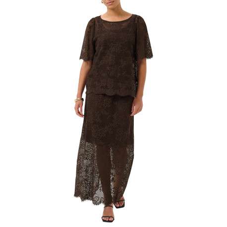 Blouse en coton mélangé chocolat à motifs avec une coupe droite - Image 3