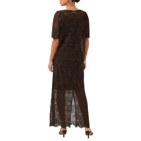 Blouse en coton mélangé chocolat à motifs avec une coupe droite - Image 4