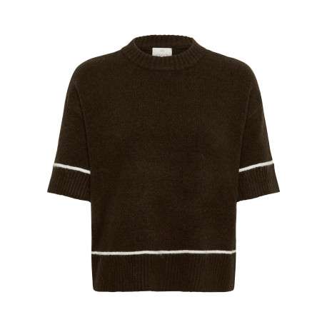 Pull chocolat uni avec une coupe droite et des manches courtes