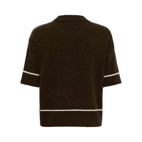 Pull chocolat uni avec une coupe droite et des manches courtes - Image 2