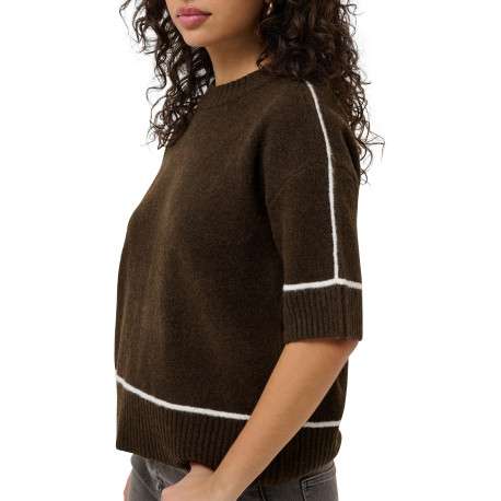 Pull chocolat uni avec une coupe droite et des manches courtes - Image 6