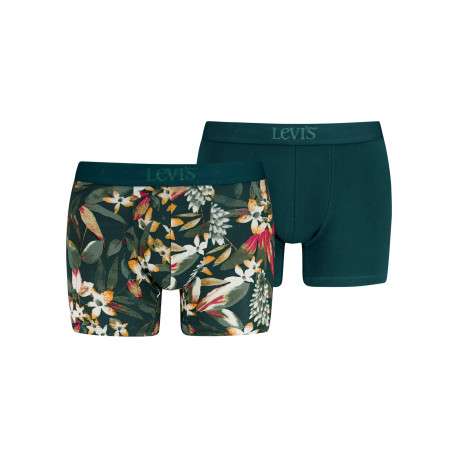 Lot de 2 boxers classiques en coton vert floral munie d'une coupe moulante
