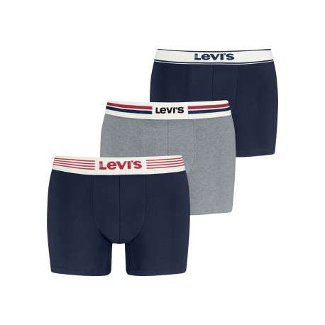 Lot de 3 boxers classiques en coton bleus et gris unis munis d'une coupe slim