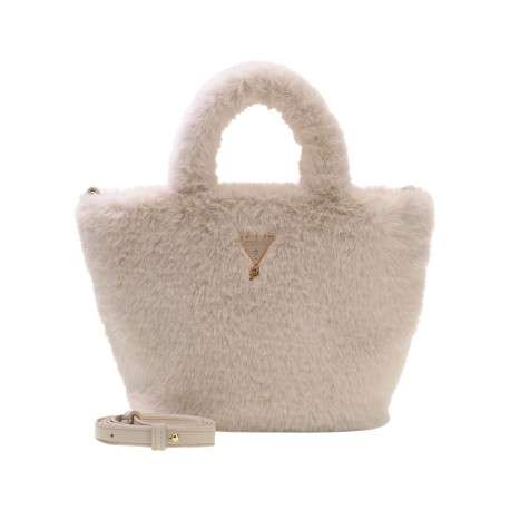 Sac shopping écru uni avec des anses et une bandoulière amovible réglable