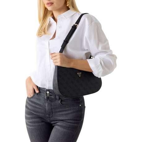Sac à main porté épaule noir à imprimé monogramme avec une anse amovible - Image 4