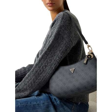 Sac à main porté épaule noir à imprimé monogramme avec une anse amovible - Image 5