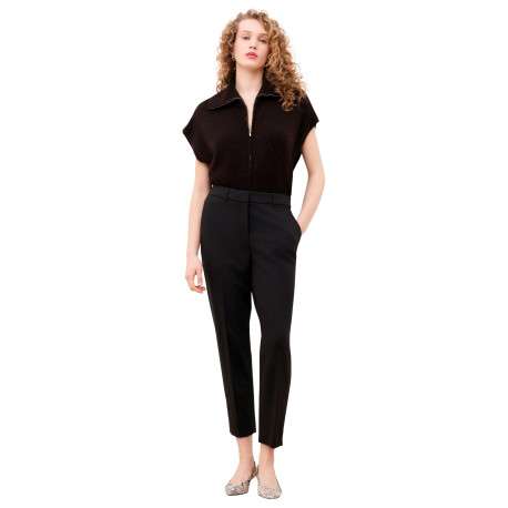 Pantalon marron uni avec une coupe cigarette muni d'un zip et d'un bouton - Image 3