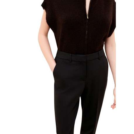 Pantalon marron uni avec une coupe cigarette muni d'un zip et d'un bouton - Image 5