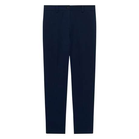 Pantalon marine uni avec une coupe cigarette muni d'un zip et d'un bouton