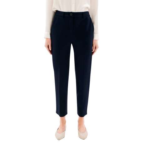 Pantalon marine uni avec une coupe cigarette muni d'un zip et d'un bouton - Image 2