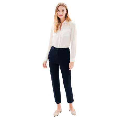 Pantalon marine uni avec une coupe cigarette muni d'un zip et d'un bouton - Image 4