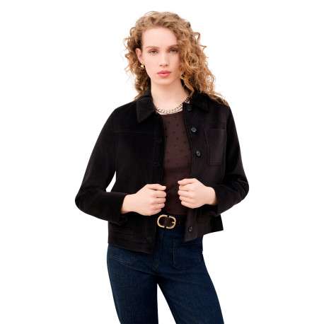 Blouson en coton chocolat uni avec une coupe droite et un col à revers