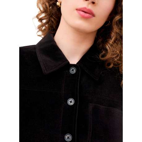 Blouson en coton chocolat uni avec une coupe droite et un col à revers - Image 5