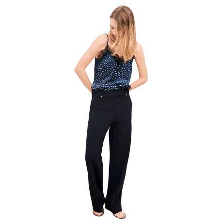 Pantalon noir uni avec une coupe droite muni d'un zip et d'une agrafe - Image 2