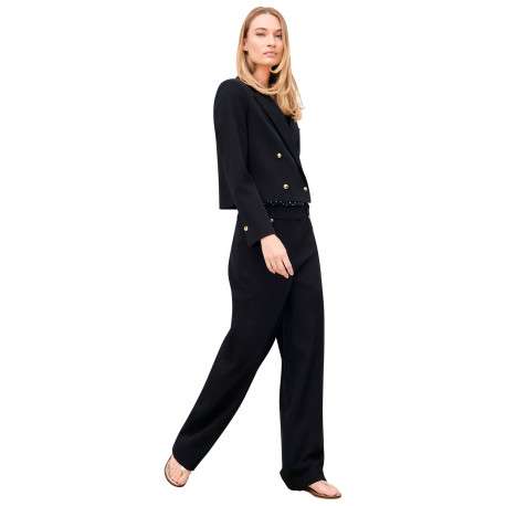 Pantalon noir uni avec une coupe droite muni d'un zip et d'une agrafe - Image 4