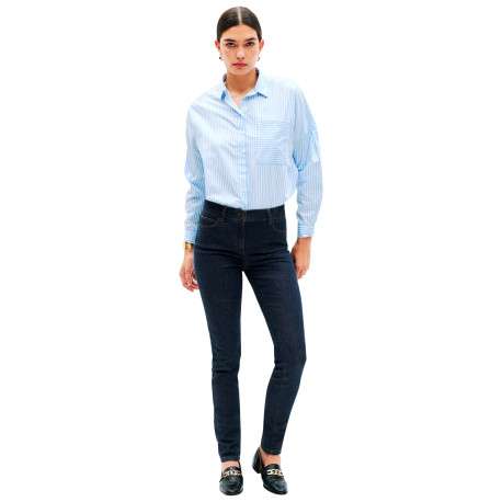 Jean en coton indigo avec une coupe slim muni d'un zip et d'un bouton - Image 4