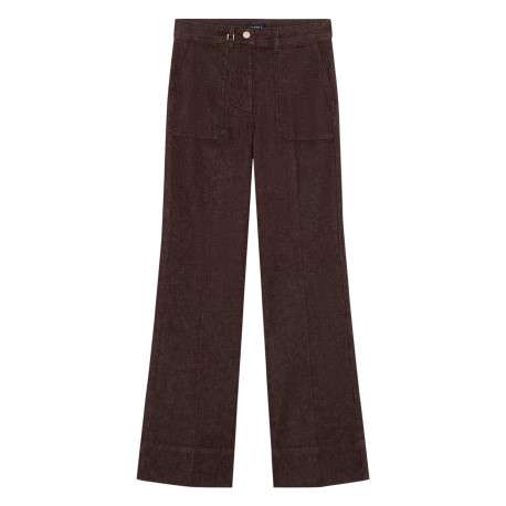 Pantalon en coton marron uni avec une coupe bootcut muni d'un zip et d'un bouton