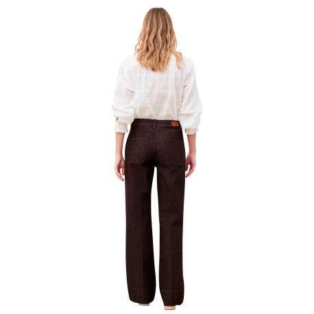 Pantalon en coton marron uni avec une coupe bootcut muni d'un zip et d'un bouton - Image 3