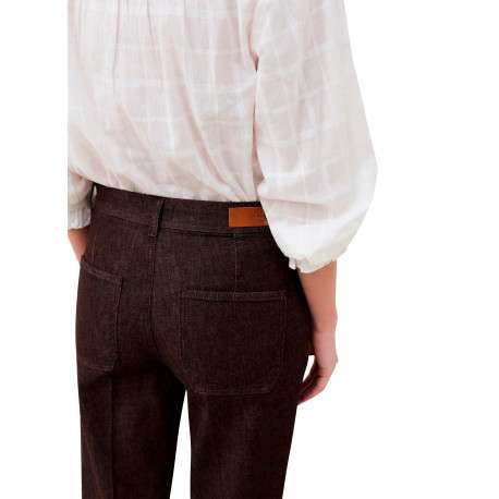Pantalon en coton marron uni avec une coupe bootcut muni d'un zip et d'un bouton - Image 4