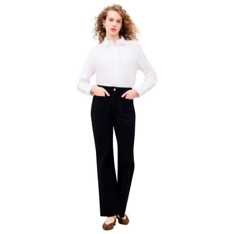 Pantalon en coton biologique noir uni avec une coupe bootcut - Image 2
