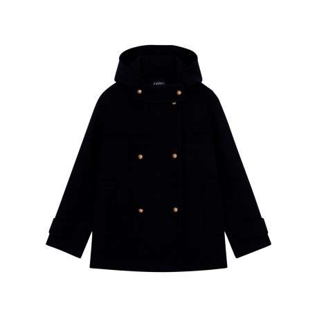 Manteau marine uni avec une coupe droite et un col à capuche