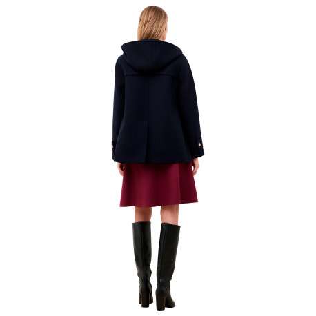 Manteau marine uni avec une coupe droite et un col à capuche - Image 3