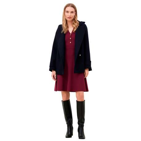 Manteau marine uni avec une coupe droite et un col à capuche - Image 4