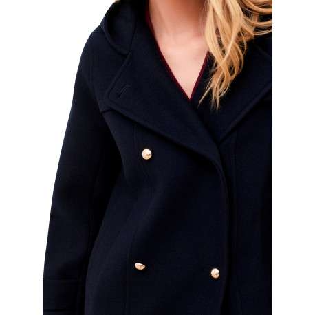 Manteau marine uni avec une coupe droite et un col à capuche - Image 5