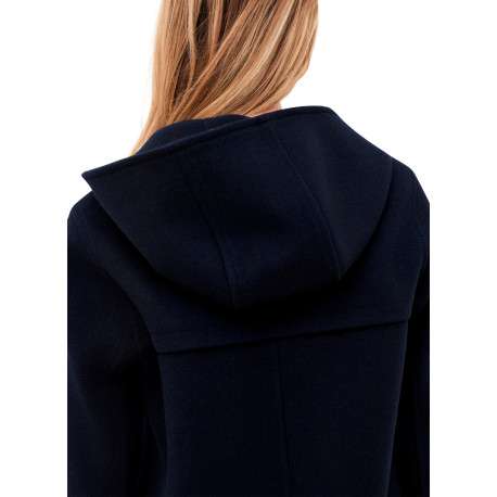 Manteau marine uni avec une coupe droite et un col à capuche - Image 6