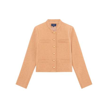 Veste sable unie avec une coupe droite et des manches longues