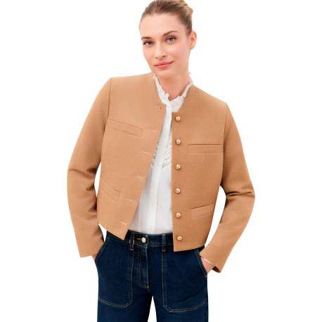 Veste sable unie avec une coupe droite et des manches longues - Image 4