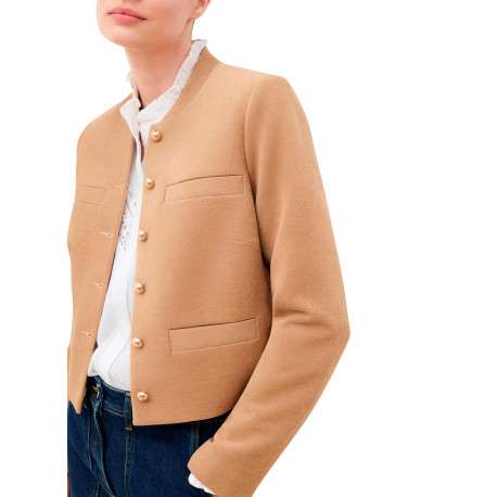Veste sable unie avec une coupe droite et des manches longues - Image 5